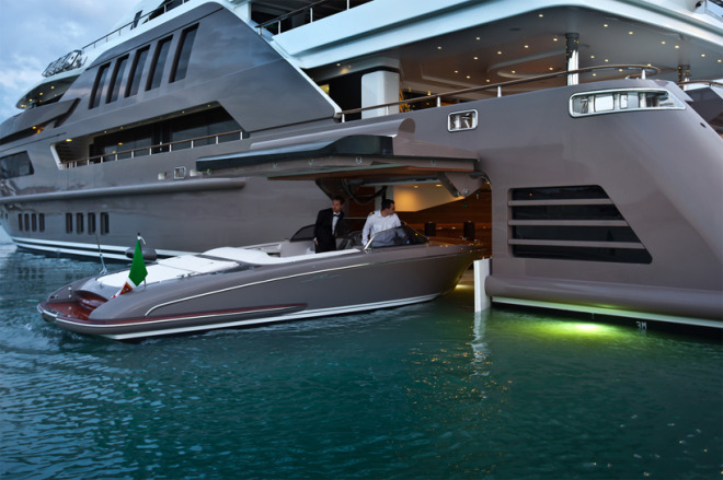 mega yacht with boat garage